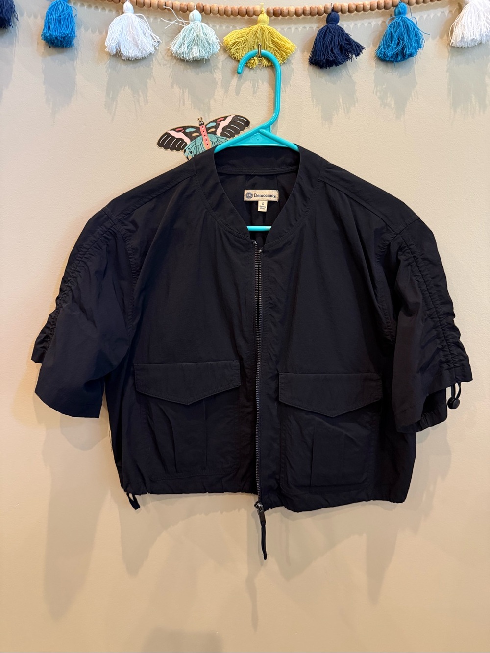 Democracy Black Short-Sleeve Bomber Jacket